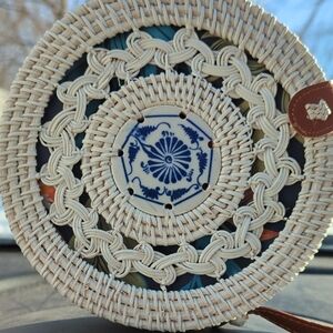 Handcrafted Woven Crossbody Bag - Cream and Brown